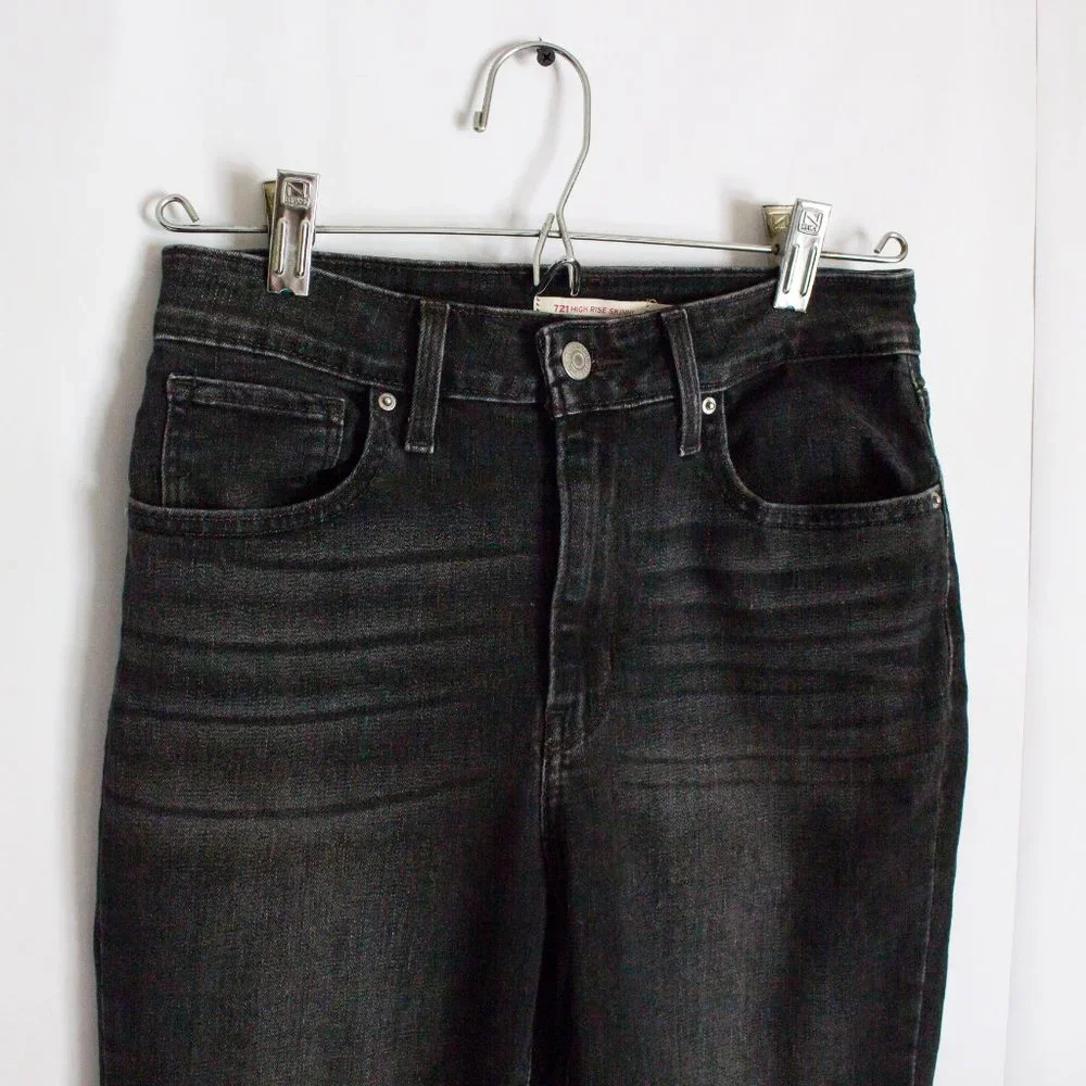 Levis 28x30 721 High Rise Skinny Black/Gray Jeans Dark Wash Soft Jeans - Picture 2 of 11